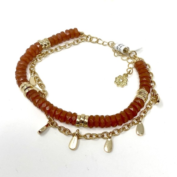 NWT Free People Odessa Layered Bracelet Gold Red Beads - Picture 4 of 5